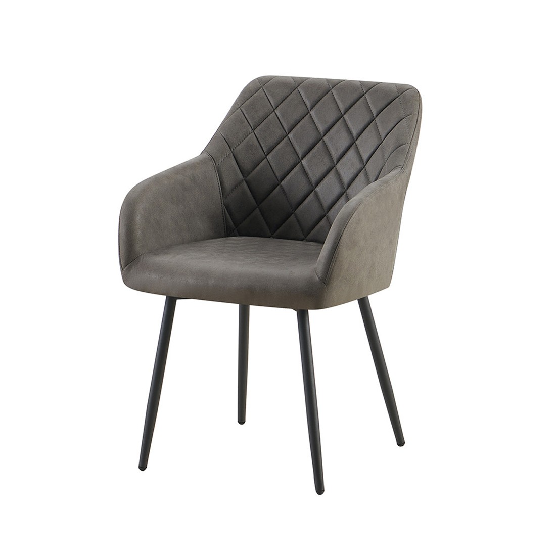 Chaise de salle à manger MARCO – Design industriel – Accoudoirs – Revêtement polyester gris – Pieds en métal noir