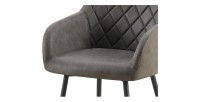 Chaise de salle à manger MARCO – Design industriel – Accoudoirs – Revêtement polyester gris – Pieds en métal noir