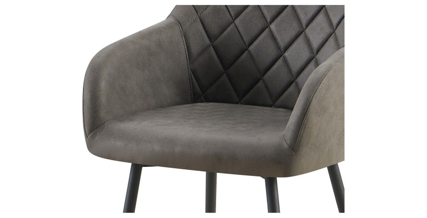 Chaise de salle à manger MARCO – Design industriel – Accoudoirs – Revêtement polyester gris – Pieds en métal noir