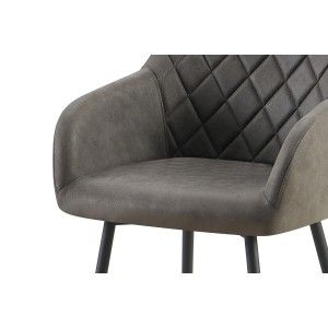 Eetkamerstoel MARCO - Industrieel ontwerp - Armleuningen - Grijze polyester bekleding - Zwarte metalen poten