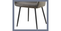 Eetkamerstoel MARCO - Industrieel ontwerp - Armleuningen - Grijze polyester bekleding - Zwarte metalen poten