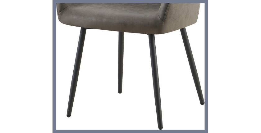 Eetkamerstoel MARCO - Industrieel ontwerp - Armleuningen - Grijze polyester bekleding - Zwarte metalen poten