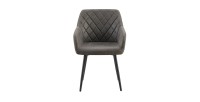 Chaise de salle à manger MARCO – Design industriel – Accoudoirs – Revêtement polyester gris – Pieds en métal noir