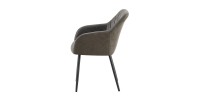 Chaise de salle à manger MARCO – Design industriel – Accoudoirs – Revêtement polyester gris – Pieds en métal noir