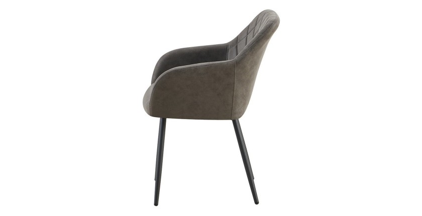 Chaise de salle à manger MARCO – Design industriel – Accoudoirs – Revêtement polyester gris – Pieds en métal noir