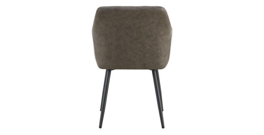 Chaise de salle à manger MARCO – Design industriel – Accoudoirs – Revêtement polyester gris – Pieds en métal noir
