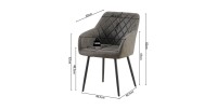 Chaise de salle à manger MARCO – Design industriel – Accoudoirs – Revêtement polyester gris – Pieds en métal noir