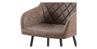 Chaise de salle à manger MARCO – Design industriel – Accoudoirs – Revêtement polyester coloris marron brun – Pieds en métal noir