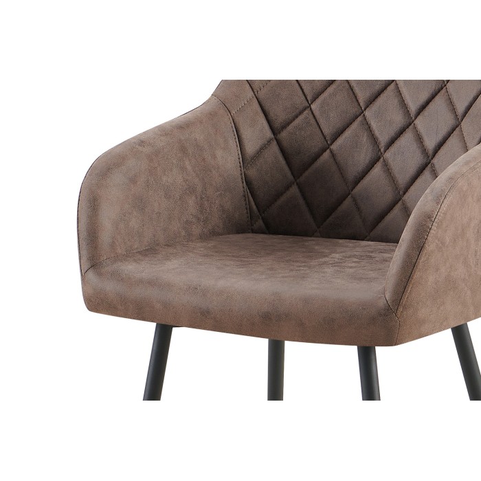 Eetkamerstoel MARCO - Industrieel ontwerp - Armleuningen - Polyester bekleding bruin - Zwarte metalen poten