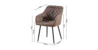 Chaise de salle à manger MARCO – Design industriel – Accoudoirs – Revêtement polyester coloris marron brun – Pieds en métal noir