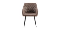 Chaise de salle à manger MARCO – Design industriel – Accoudoirs – Revêtement polyester coloris marron brun – Pieds en métal noir