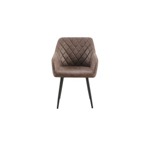 Chaise de salle à manger MARCO – Design industriel – Accoudoirs – Revêtement polyester coloris marron brun – Pieds en métal noir