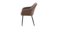 Chaise de salle à manger MARCO – Design industriel – Accoudoirs – Revêtement polyester coloris marron brun – Pieds en métal noir