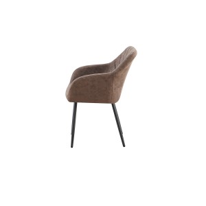 Chaise de salle à manger MARCO – Design industriel – Accoudoirs – Revêtement polyester coloris marron brun – Pieds en métal noir