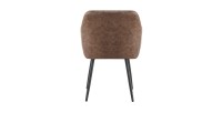 Chaise de salle à manger MARCO – Design industriel – Accoudoirs – Revêtement polyester coloris marron brun – Pieds en métal noir