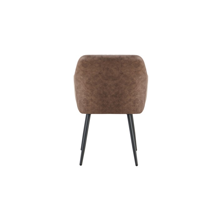 Chaise de salle à manger MARCO – Design industriel – Accoudoirs – Revêtement polyester coloris marron brun – Pieds en métal noir