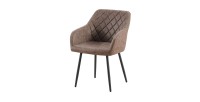 Chaise de salle à manger MARCO – Design industriel – Accoudoirs – Revêtement polyester coloris marron brun – Pieds en métal noir