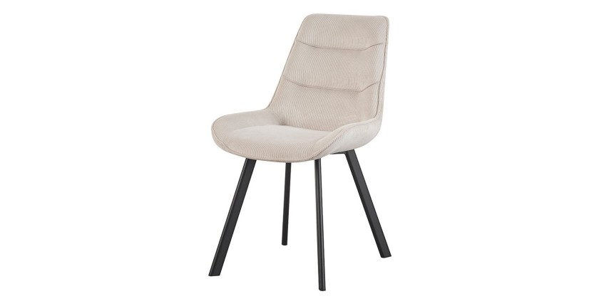 Chaise de salle à manger LOLA – Velours côtelé sable – Pieds en métal noir – Style design / industriel