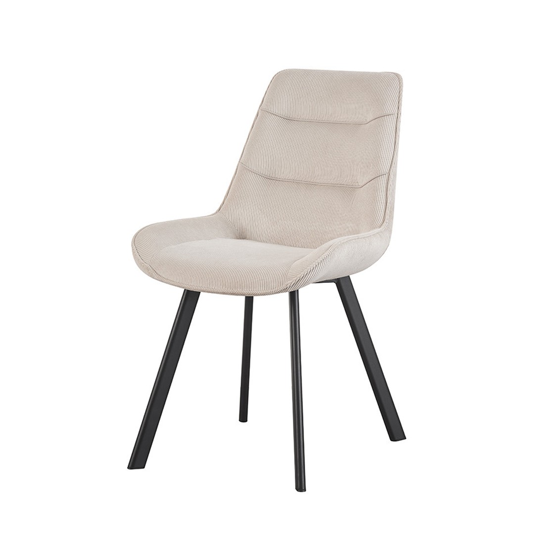 Chaise de salle à manger LOLA – Velours côtelé sable – Pieds en métal noir – Style design / industriel