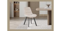 Chaise de salle à manger LOLA – Velours côtelé sable – Pieds en métal noir – Style design / industriel