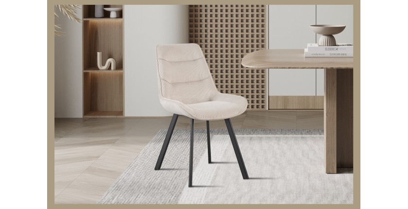Chaise de salle à manger LOLA – Velours côtelé sable – Pieds en métal noir – Style design / industriel