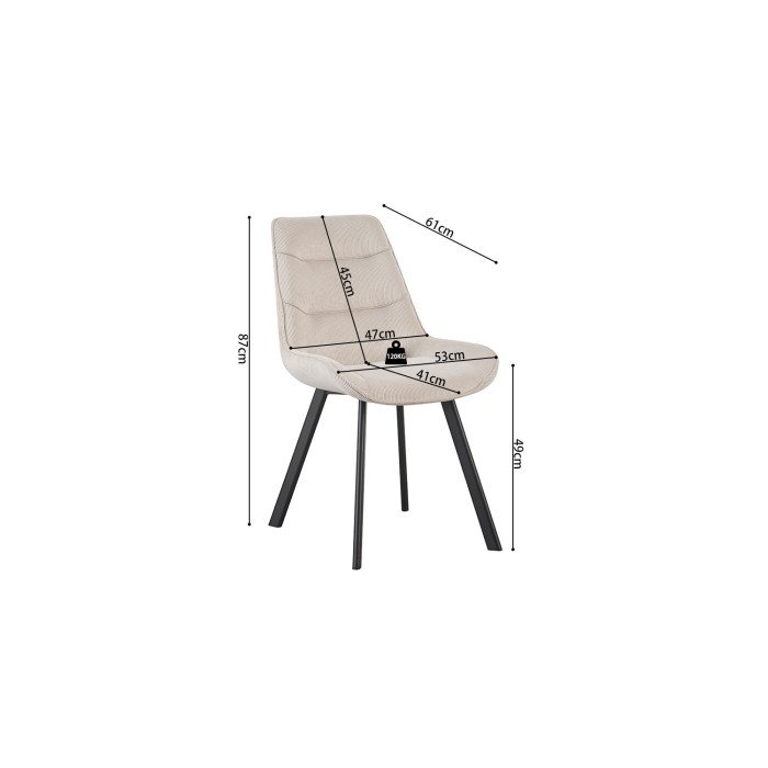 Eetkamerstoel LOLA - Ribfluweel zandkleur - Zwarte metalen poten - Design / industriële stijl