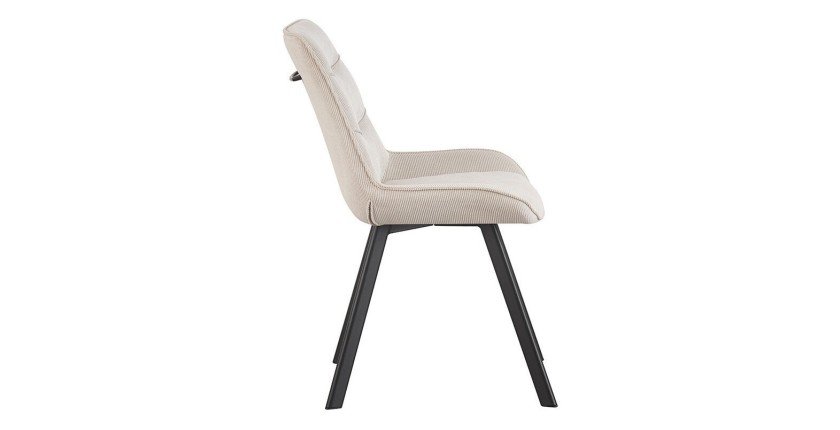Chaise de salle à manger LOLA – Velours côtelé sable – Pieds en métal noir – Style design / industriel