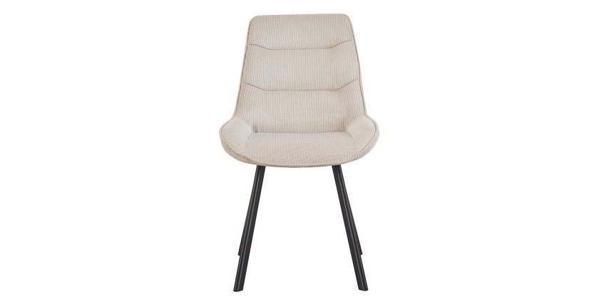 Chaise de salle à manger LOLA – Velours côtelé sable – Pieds en métal noir – Style design / industriel