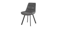 Chaise de salle à manger LOLA – Velours côtelé gris – Pieds en métal noir – Style design / industriel