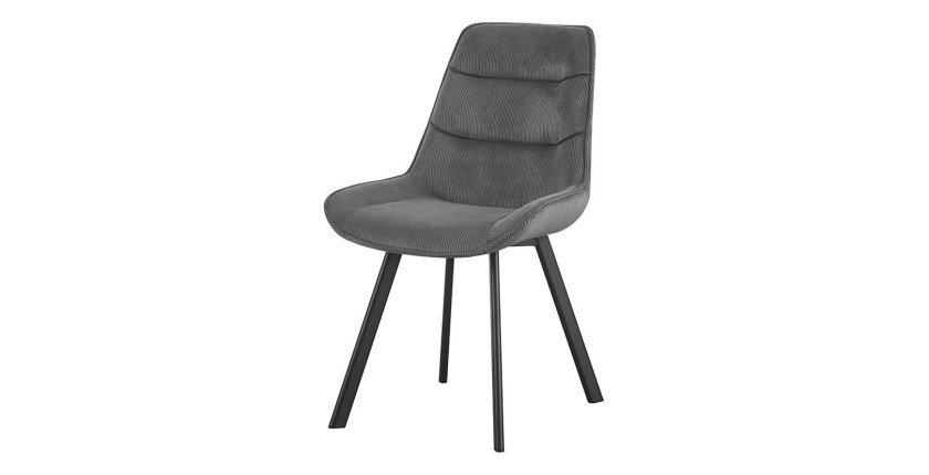 Sedia da pranzo LOLA – Velluto a coste grigio – Gambe in metallo nero – Stile design / industriale