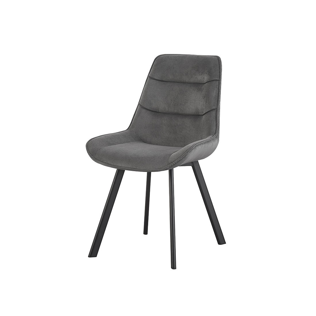 Chaise de salle à manger LOLA – Velours côtelé gris – Pieds en métal noir – Style design / industriel