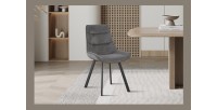 Chaise de salle à manger LOLA – Velours côtelé gris – Pieds en métal noir – Style design / industriel