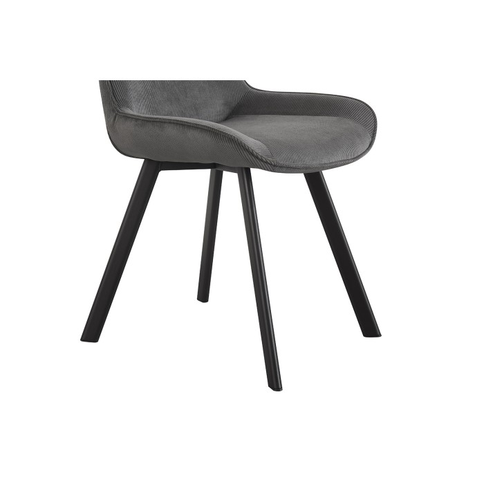 Sedia da pranzo LOLA – Velluto a coste grigio – Piedi in metallo nero – Stile design / industriale