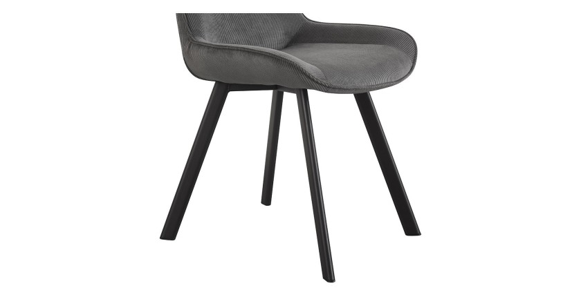 Chaise de salle à manger LOLA – Velours côtelé gris – Pieds en métal noir – Style design / industriel