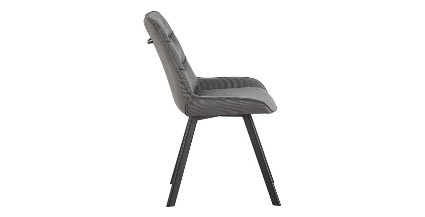 Chaise de salle à manger LOLA – Velours côtelé gris – Pieds en métal noir – Style design / industriel