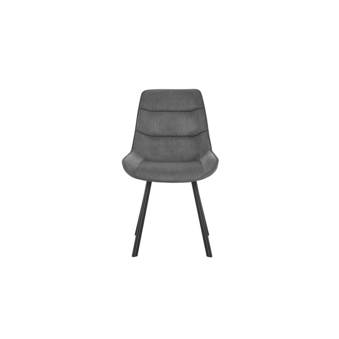 Chaise de salle à manger LOLA – Velours côtelé gris – Pieds en métal noir – Style design / industriel