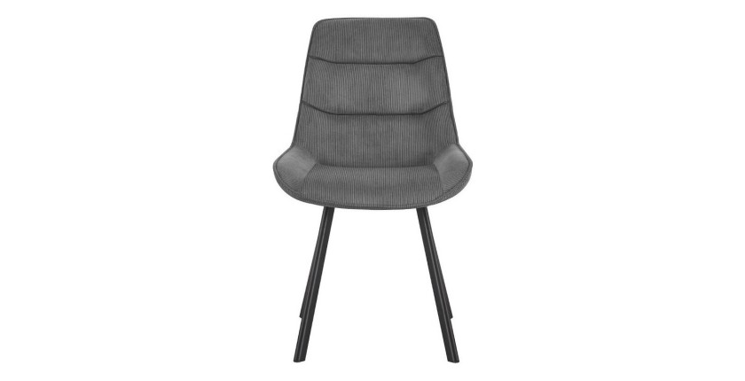 Chaise de salle à manger LOLA – Velours côtelé gris – Pieds en métal noir – Style design / industriel