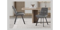 Chaise de salle à manger LOLA – Velours côtelé gris – Pieds en métal noir – Style design / industriel