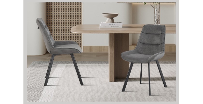 Sedia da pranzo LOLA – Velluto a coste grigio – Gambe in metallo nero – Stile design / industriale