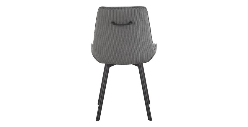 Chaise de salle à manger LOLA – Velours côtelé gris – Pieds en métal noir – Style design / industriel