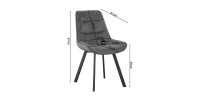 Chaise de salle à manger LOLA – Velours côtelé gris – Pieds en métal noir – Style design / industriel
