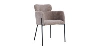 Chaise de salle à manger CAMPBELL – Tissu sable – Accoudoirs – Pieds en métal noir – Style design / industriel