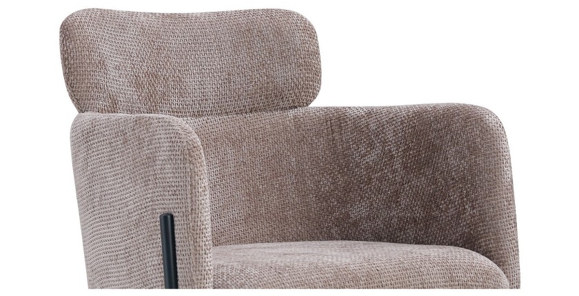 Chaise de salle à manger CAMPBELL – Tissu sable – Accoudoirs – Pieds en métal noir – Style design / industriel