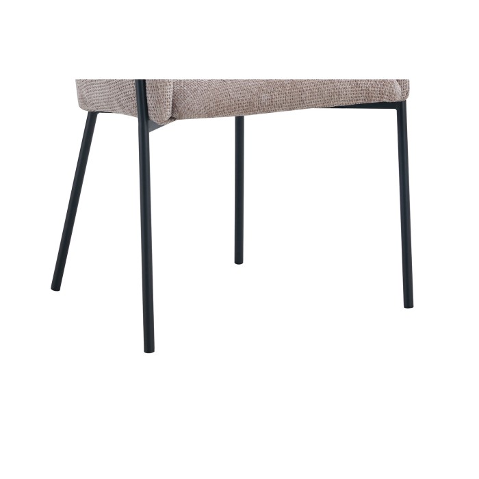 Eetkamerstoel CAMPBELL - Zandkleurige stof - Armleuningen - Zwarte metalen poten - Design / industriële stijl