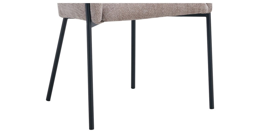 Eetkamerstoel CAMPBELL - Zandkleurige stof - Armleuningen - Zwarte metalen poten - Design / industriële stijl