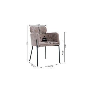 Chaise de salle à manger CAMPBELL – Tissu sable – Accoudoirs – Pieds en métal noir – Style design / industriel