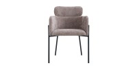 Chaise de salle à manger CAMPBELL – Tissu sable – Accoudoirs – Pieds en métal noir – Style design / industriel