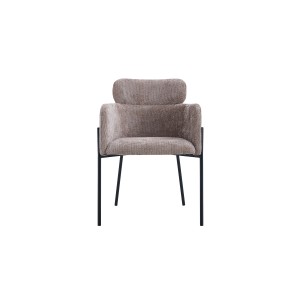 Chaise de salle à manger CAMPBELL – Tissu sable – Accoudoirs – Pieds en métal noir – Style design / industriel