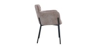 Chaise de salle à manger CAMPBELL – Tissu sable – Accoudoirs – Pieds en métal noir – Style design / industriel