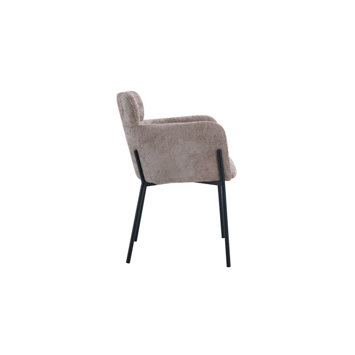 Eetkamerstoel CAMPBELL - Zandkleurige stof - Armleuningen - Zwarte metalen poten - Design / industriële stijl